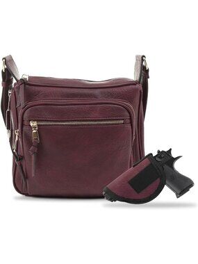 Wine Concealed Carry RFID Blocking Crossbody Purse with Lock and Key for Women